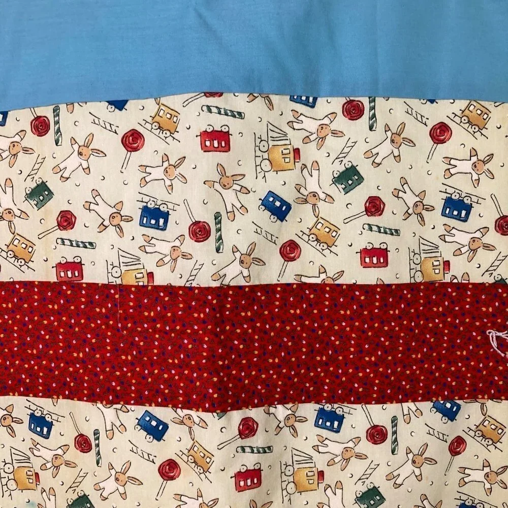Handmade Hand‎ Tied Quilt Bunny Lollipop Train 35 x 48 Red Green Blue